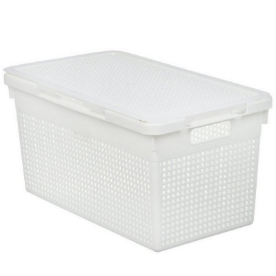 Корзина пластиковая для белья 21 л 450х260х245 мму зкая с крышкой белый Лофт Violet