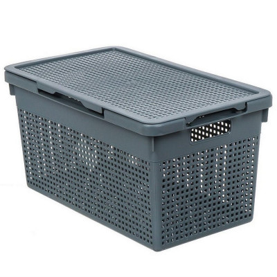 Корзина пластиковая для белья 21 л 450х260х245 мм узкая с крышкой серый Лофт Violet