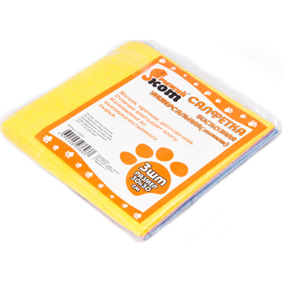 Салфетка вискоза 3 шт 30х30 см 80 гр/м2 универсальная микс Эконом Рыжий кот