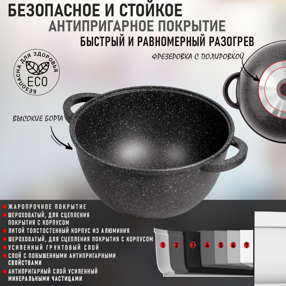 Казан алюминиевый  10 л 32х18,5 см стекл крышка под упак Гранит Горница