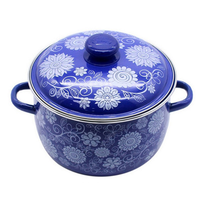 Кастрюля эмалированная 3 л кнопка кобальтовый деколь на крышке Серебрянный узор Стальэмаль Кастрюля эмалированная 3 л кнопка кобальтовый деколь на крышке Серебрянный узор Стальэмаль