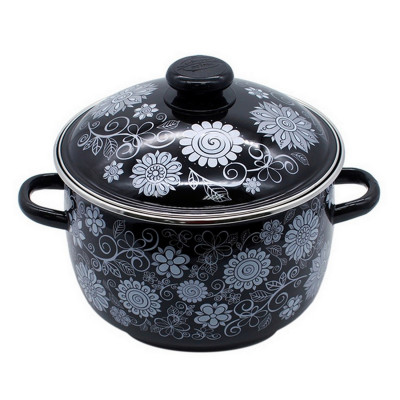 Кастрюля эмалированная 3 л пласт кнопка сферическая ободок черный Серебрянный узор Стальэмаль Кастрюля эмалированная 3 л пласт кнопка сферическая ободок черный Серебрянный узор Стальэмаль