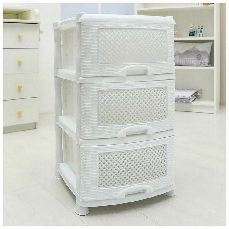 Фото Комод пластиковый 3-х секционный 390*470*730 мм белый Плетенка Violet