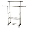 Мини фото Вешалка металлическая напольная 75-155х42/92х155 см на колесах 2 перекладины металлик Baizheng