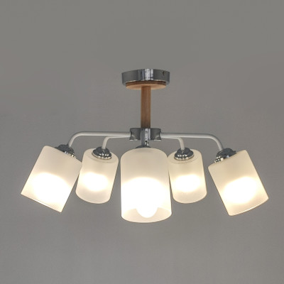 Люстра 5 плафонов 61*61*32 см Е27 60Вт 20м2 плафон стекло белый дерево Baizheng
