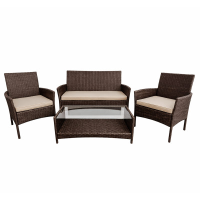 Мебель пластиковая 80*46*40 см стол 58*58*82 см 2 стула диван подуш коричневый Ротанг Grower