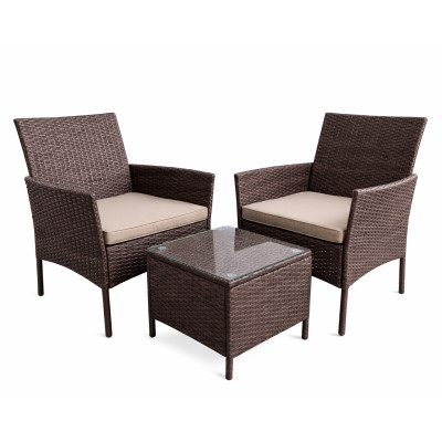 Мебель пластиковая 40*40*40см стол 58*59*72см 2 стула до 120 кг подуш коричневый Ротанг Grower