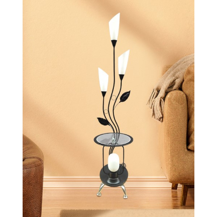 Фото Торшер 4 плафона 160*50*40 см Е27 60Вт 16м2 со столиком плафон стекло черный Baizheng