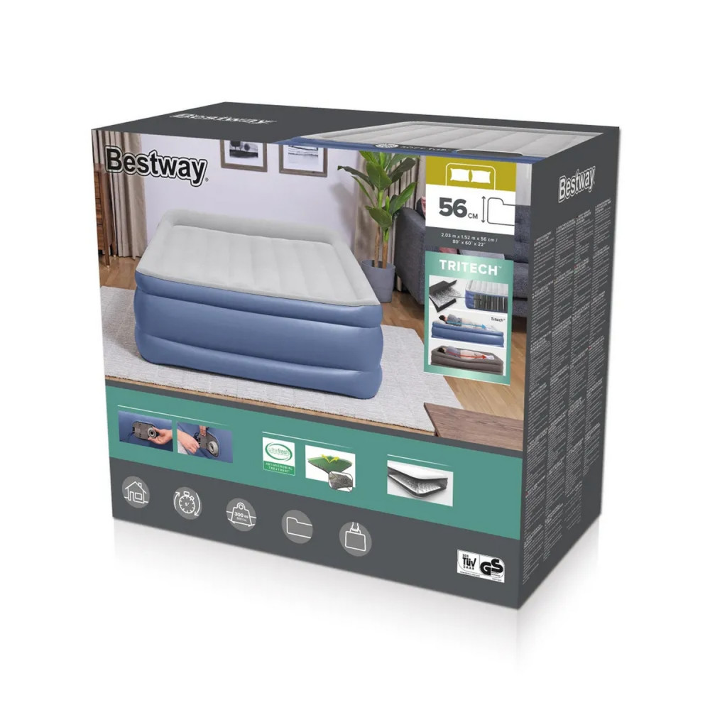 Матрас надувной 203*152*56 см встроенный электронасос +заплатка BestWay