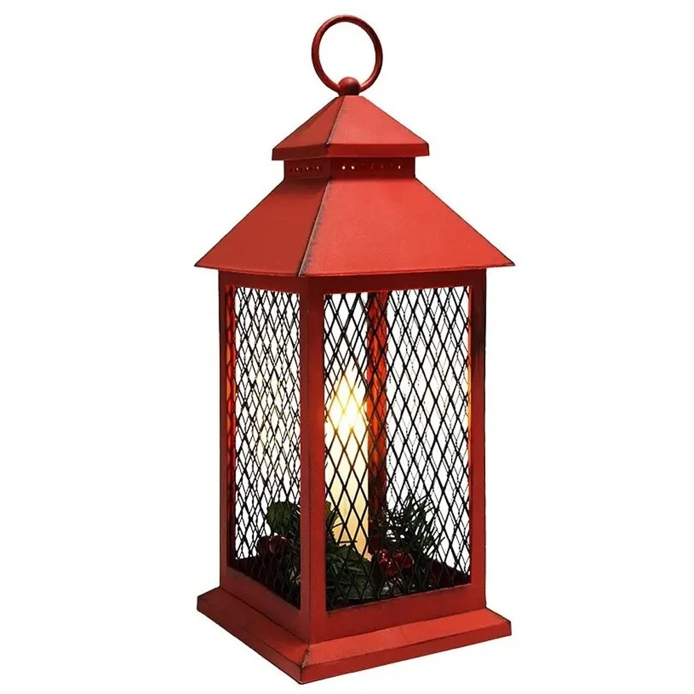 Светильник светодиодный 30,5*13,5*13,5 см 1 led Фонарь со свечкой красный 2*ААА Neon-night