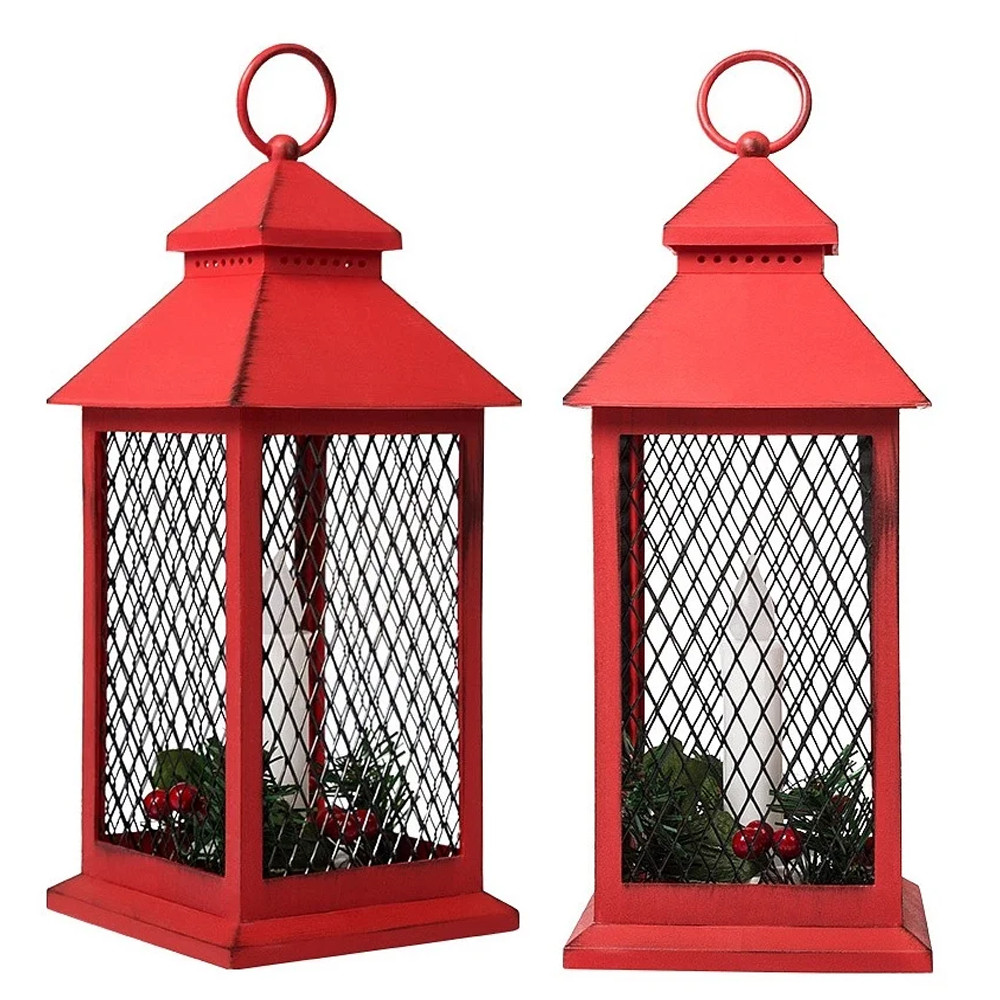 Светильник светодиодный 30,5*13,5*13,5 см 1 led Фонарь со свечкой красный 2*ААА Neon-night