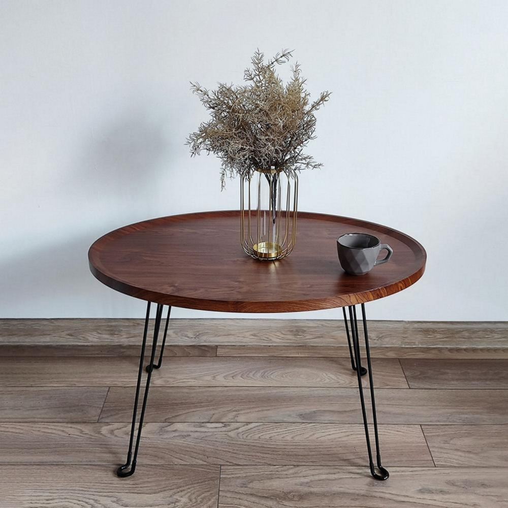 Стол МДФ журнальный 60*32*70 см рама металл черный орех Baizheng