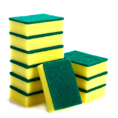 Губка поролоновая с фиброй для посуды 10 шт 10х7х3 см микс Baizheng