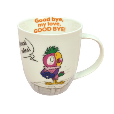 Кружка фарфоровая 420 мл под упак Попугай Кеша Коралл