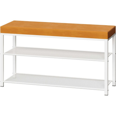 Банкетка металлическая 88,5**30*49 см белый сиденье горчичный Торонто 33С ЗМИ