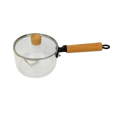 Кастрюля стеклянная 1800 мл круглая стеклянная крышка дерево ручка прозрачный BZ-G003 Baizheng
