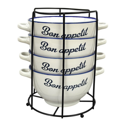 Набор керамический бульонниц 5 пр 650 мл металл подставка Бон Аппетит Bonjart