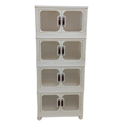 Шкаф пластиковый 4 секции 530*325*1280 мм колеса прозрачно слон кость BZ-8869-3-4 Baizheng