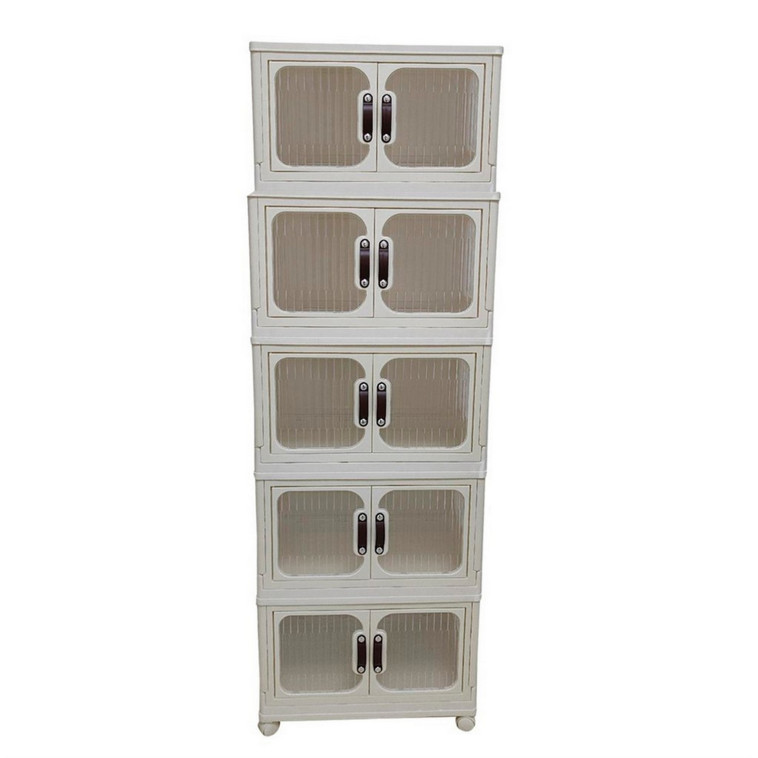 Шкаф пластиковый 5 секций 530*325*1580 мм колеса прозрачно слон кость BZ-8869-3-5 Baizheng