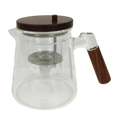 Чайник стеклянный заварочный 1000 мл крышка дерево фильтр кнопка слива BZ-CH140 Baizheng
