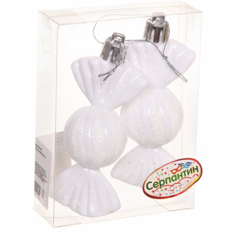 Набор елочных игрушек 2 шт 8 см белый Конфетки таинственное очарование Серпантин