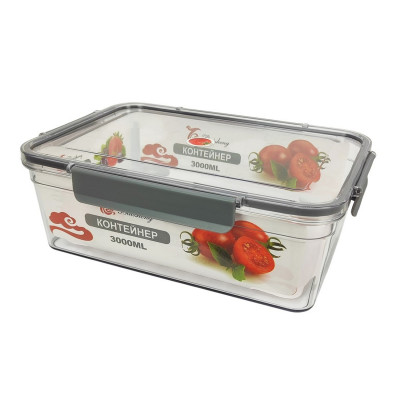 Контейнер пластиковый 3 л 28х20х9,5 см пищевой прозрачно-темно-серый Baizheng Контейнер пластиковый 3 л 28х20х9,5 см пищевой прозрачно-темно-серый Baizheng
