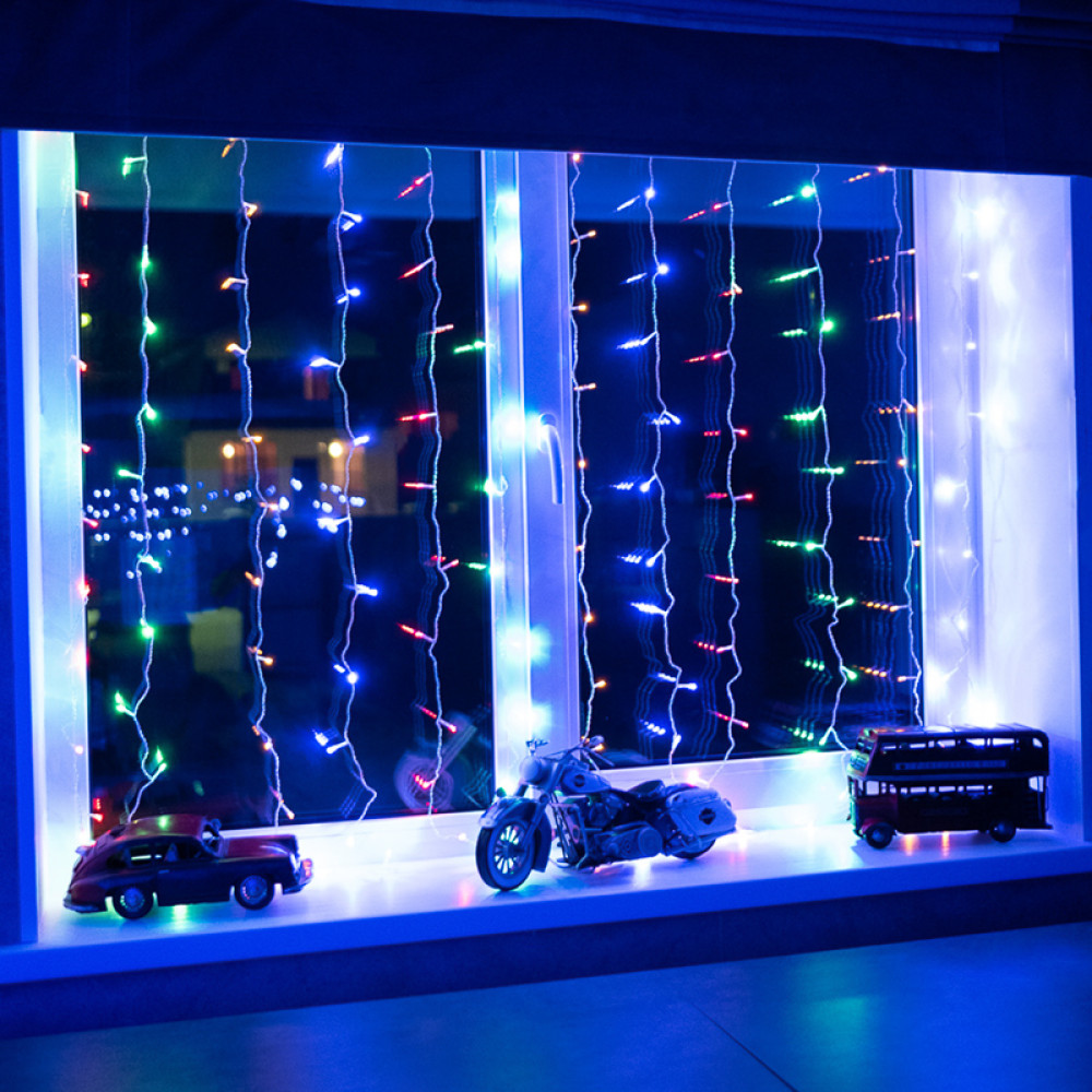 Гирлянда светодиодная  1,5*1,5 м 144 led 230 В 8 реж дождь мультиколор Neon-night