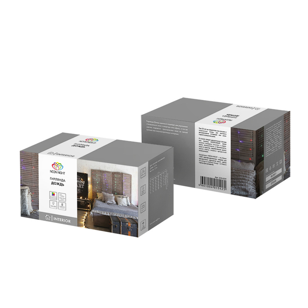 Гирлянда светодиодная  1,5*1,5 м 144 led 230 В 8 реж дождь мультиколор Neon-night