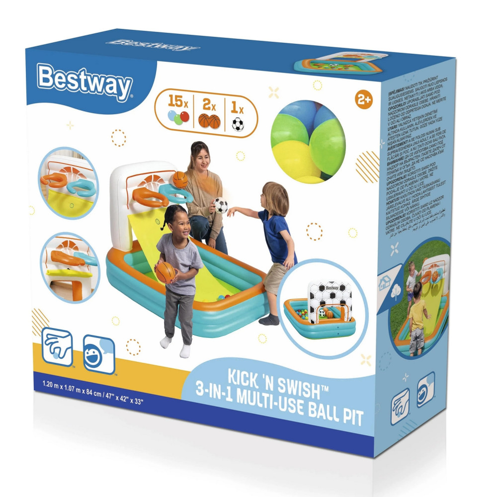 Надувной игровой центр Bestway KICK 'N SWISH 3 в 1, 120×107×84 см, с мячами, от 2 лет