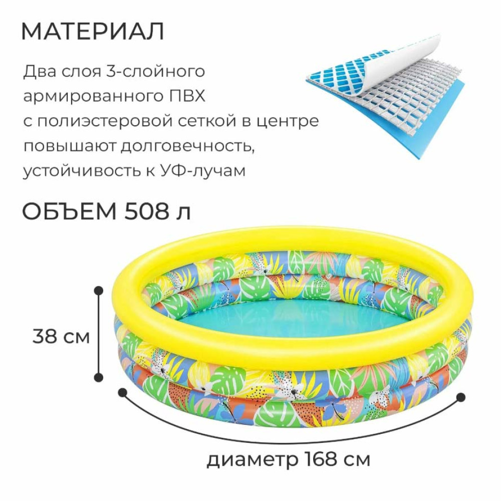 Бассейн надувной 168x38 см 508 л Jumbo Hippo Bestway