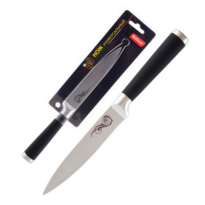 Нож нержавеющая сталь лезвие 12,5 см 1,75 мм универсальный прорезиненная рукоятка MAL-05RS Mallony