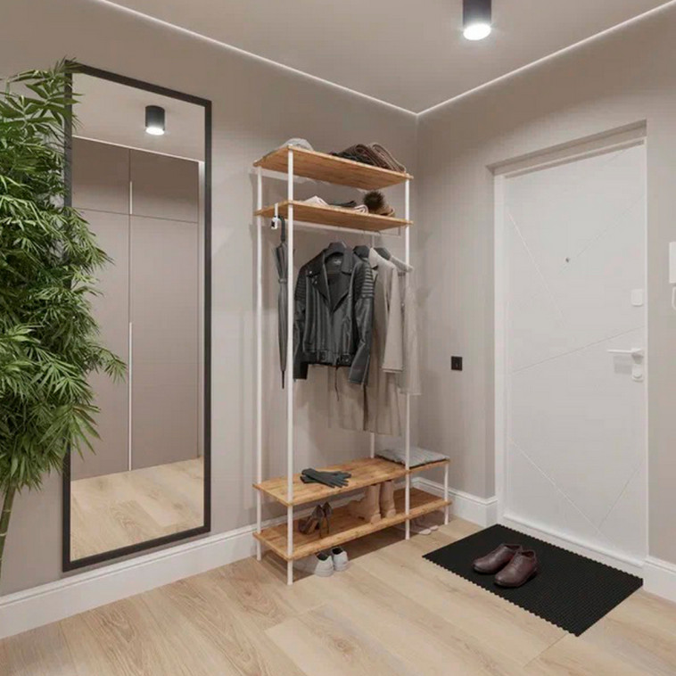 Фото Вешалка металлическая гардеробная 110х38,5х137 см белый полки Скандинавия 1 ЗМИ