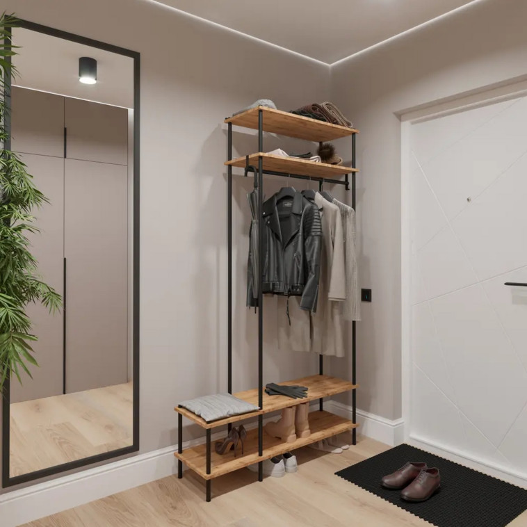 Изображение Вешалка металлическая гардеробная 110х38,5х137 см белый полки Скандинавия 1 ЗМИ