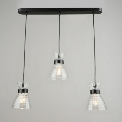 Люстра кухонная 3 плафона 65,5*13,5*80 см Е27 60Вт 12м2 плафон стекло черный Baizheng