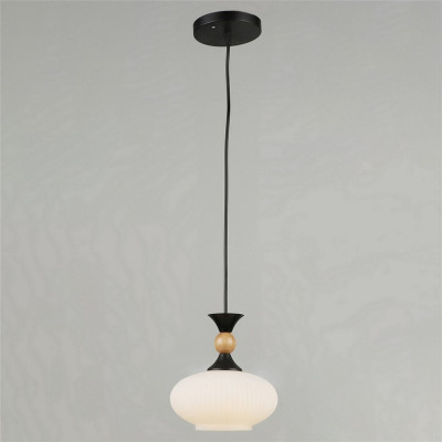 Люстра кухонная 1 плафон 17*80 см Е27 60Вт 4м2 дерево плафон стекло черный Baizheng