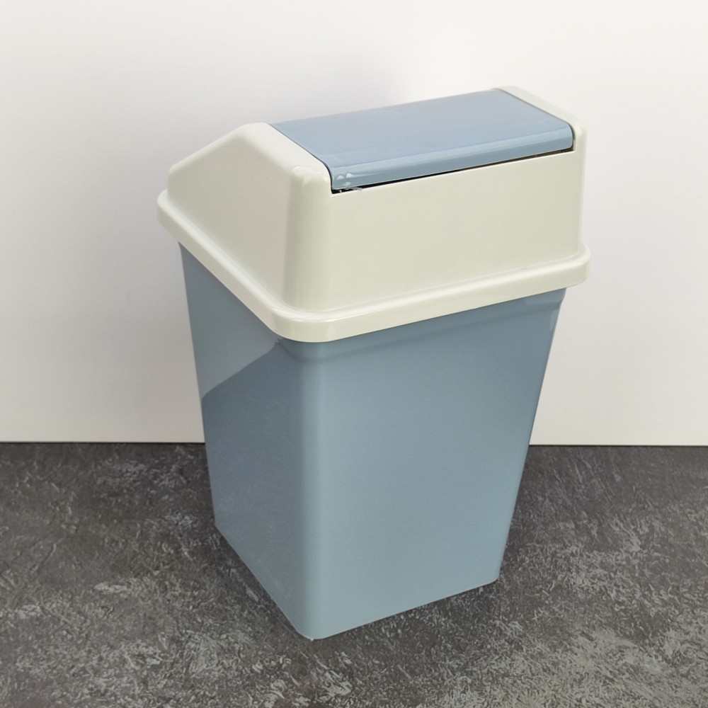Ведро пластиковое для мусора  10 л 22,5*22,5*35 см с подвижной крышкой синий серый Виолет