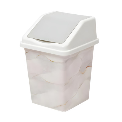 Ведро пластиковое для мусора 16 л 26*26*43 см с подвижной крышкой белый мрамор Виолет Ведро пластиковое для мусора 16 л 26*26*43 см с подвижной крышкой белый мрамор Виолет