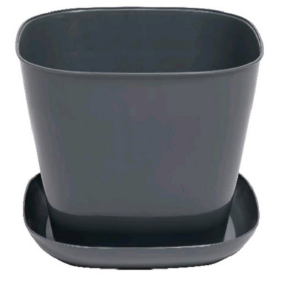 Кашпо пластиковое  3,7 л 18,7*18,7*13,2 см поддон квадратное серый Виолет