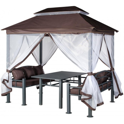 Беседка-шатер садовый 2540*1700*2450 мм стол 2 скамейки корич Уют 1 комп 3кор Удачная мебель