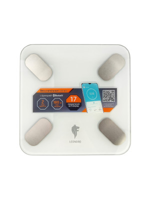 Весы напольные электронные стекло 180 кг дисплей Bluetooth BMI 17 показ белый LE-1275 Leonord