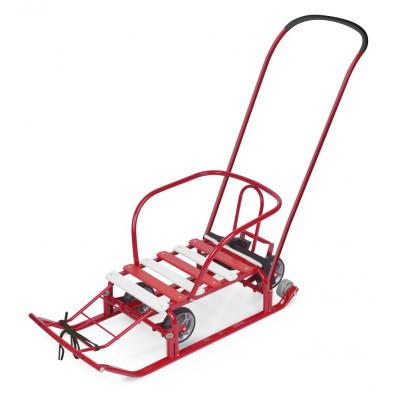 Санки металлические 2 в 1 с толкателем алый Тимка-5 Универсал Nika