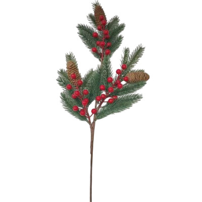 Ветка декоративная 30 см ягоды шишки NP-2662 Baizheng