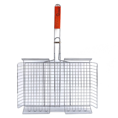 Решетка гриль нерж сталь 43*34*67 см толщина 1,8 мм глубокая ручка дерево BZ-TLS4 Grower