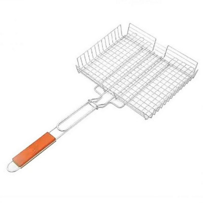 Решетка гриль стальная 330х270х600 мм для барбекю деревянная ручка с бортом BZ-TLS5 Grower