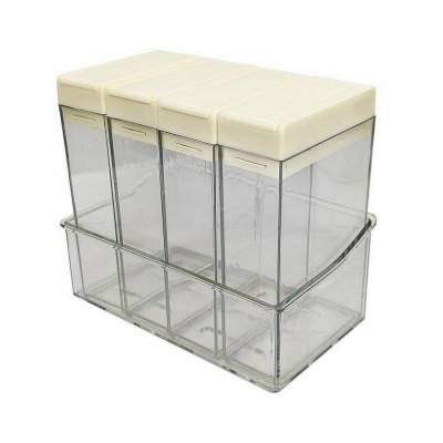 Набор пластиковых емкостей 4 шт для сыпучих 13,5х7,8х11,5 см с подставкой прозрачный Baizheng