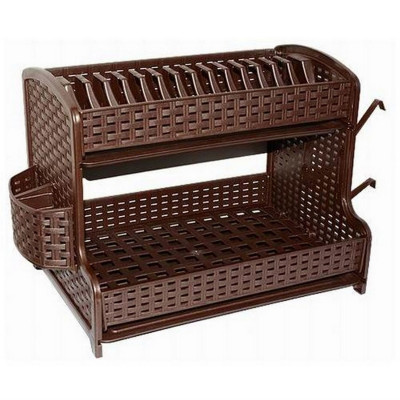 Сушилка пластиковая для посуды 2-х ярусная 290*510*320 мм коричневая Ротанг Violet