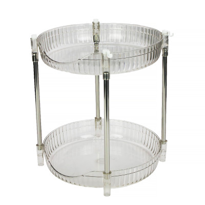 Этажерка пластиковая 2-х ярусная 29,5х29,5х31,5 см на колесах прозрачный Baizheng