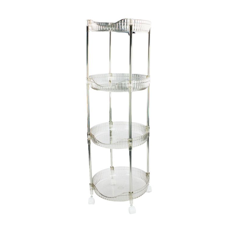 Этажерка пластиковая 4-х ярусная 29,5х29,5х85,5 см на колесах прозрачный Baizheng