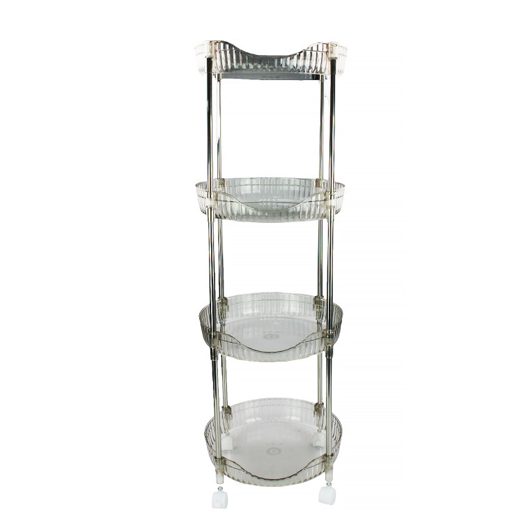 Фото Этажерка пластиковая 4-х ярусная 29,5х29,5х85,5 см на колесах прозрачный Baizheng