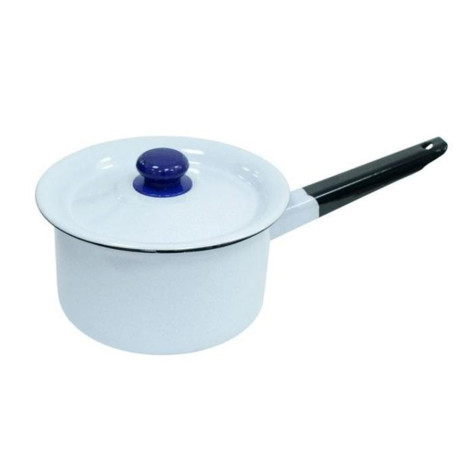 Ковш эмалированный 2 л с крышкой пласт кнопка серо-голубой Стальэмаль